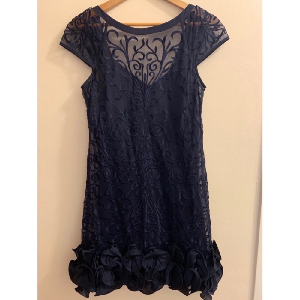Navy Blue Dress with Embroidered Overay and Accent Hem